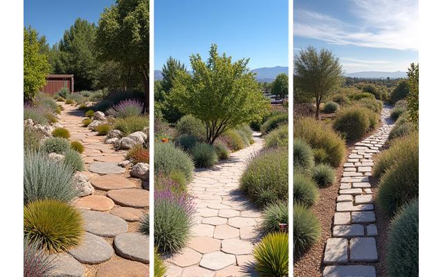 A collage of before and after images of various drought-tolerant landscape projects in different Idaho settings.