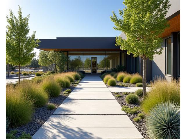 Case study photo of a drought-tolerant commercial landscape in downtown Boise
