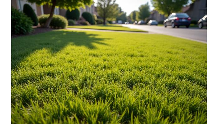 Before image of a dry, traditional lawn struggling in summer heat in Idaho