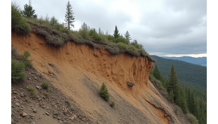 Before image of an unstable, eroding hillside with sparse vegetation