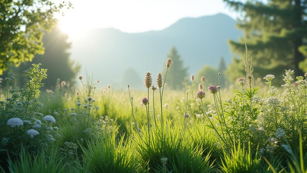 A flourishing, established native garden with minimal human intervention, showcasing natural growth without extensive pruning or watering.